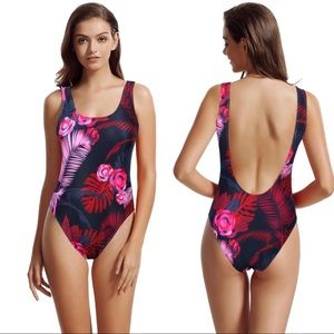 One piece red tropics swimsuit